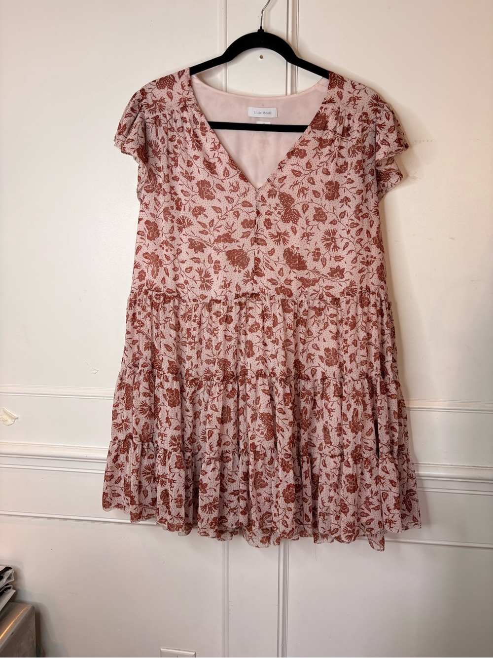 Little moon Rhea babydoll v neck dress monchi pink Annatto & brown